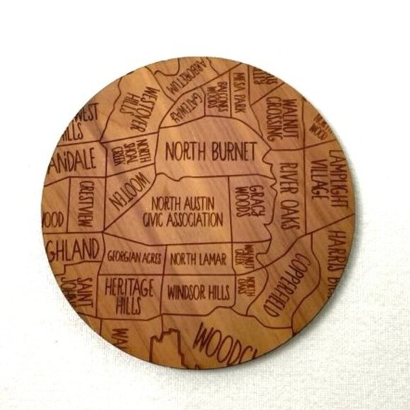 Neighborwoods Wood Coasters Austin Texas Set of 4 Made in USA 3.5" D - Picture 3 of 7